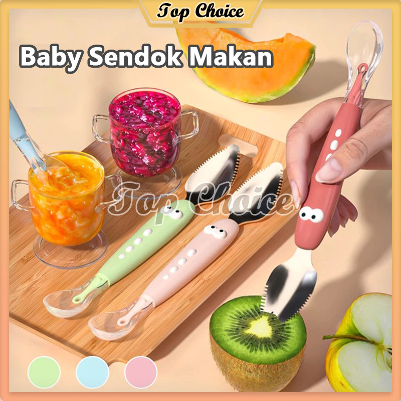 Sendok Makan Bayi / Sendok Ujung Ganda Stainless Steel Silikon