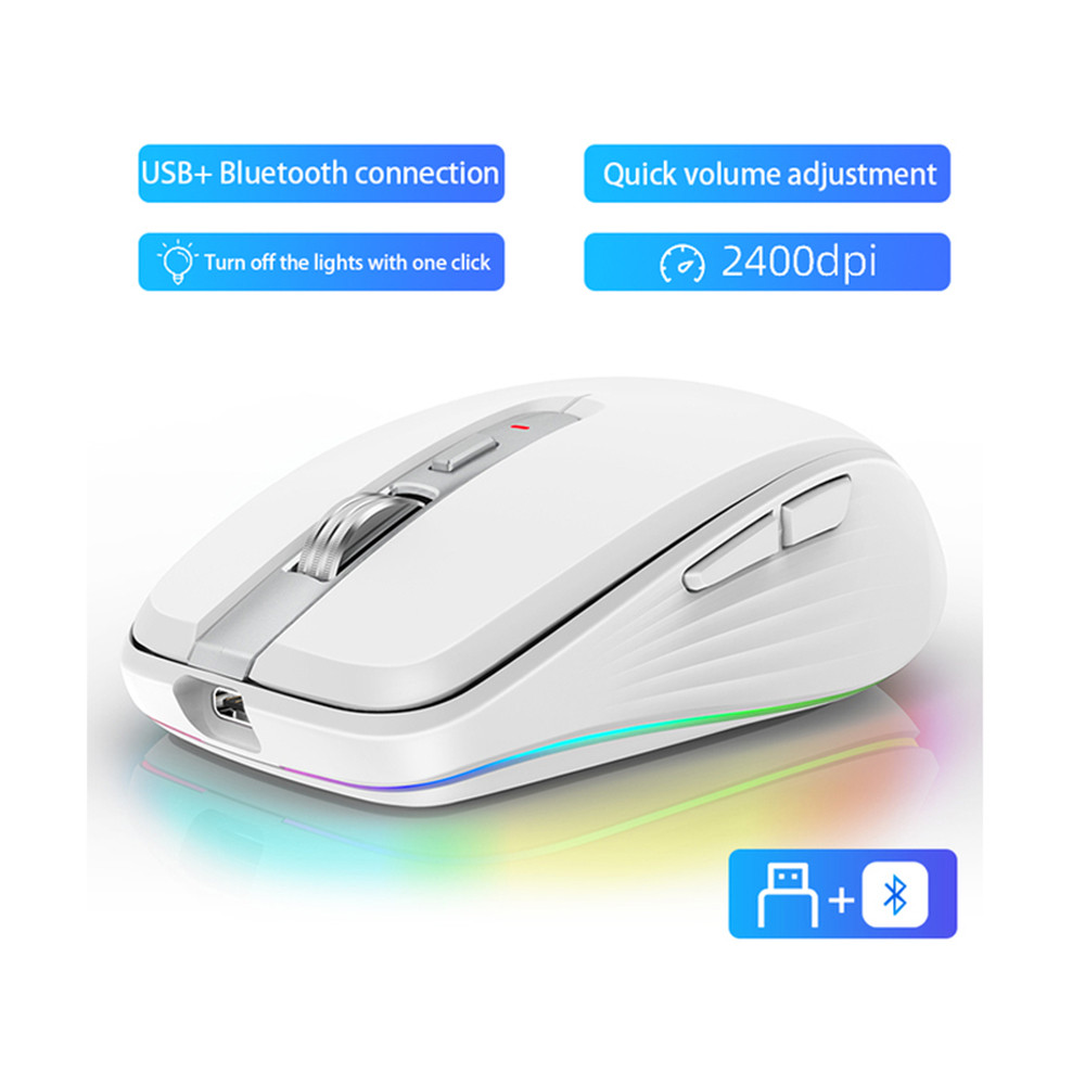 Dual Mode Re argeable Wireless Bluetooth 2.4G Mouse RGB Mute Mouse For Windows Mac IOS Android Lapto