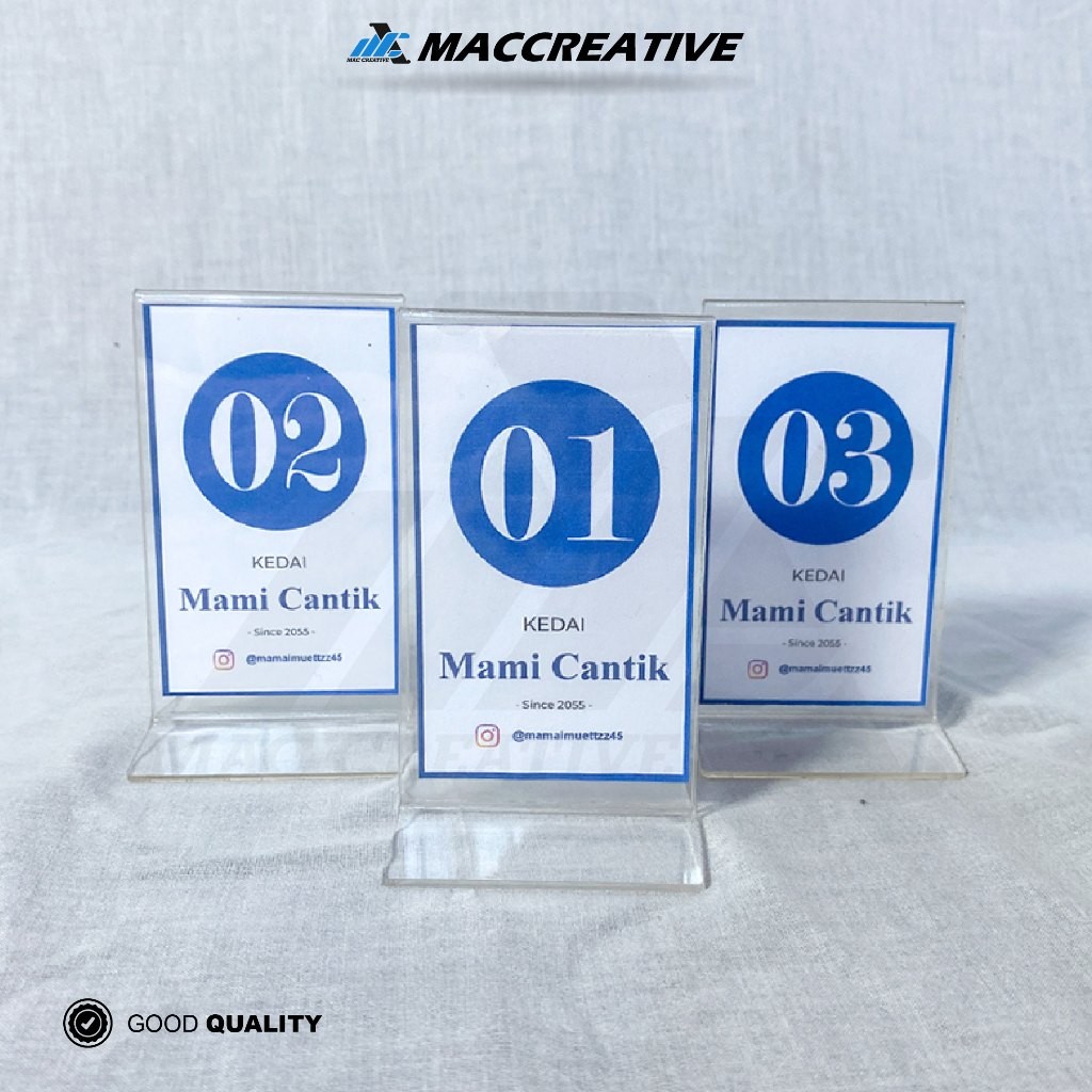 

AKRILIK NOMOR MEJA - TENT CARD AKRILIK - TENT HOLDER UKURAN 6 X 10cm