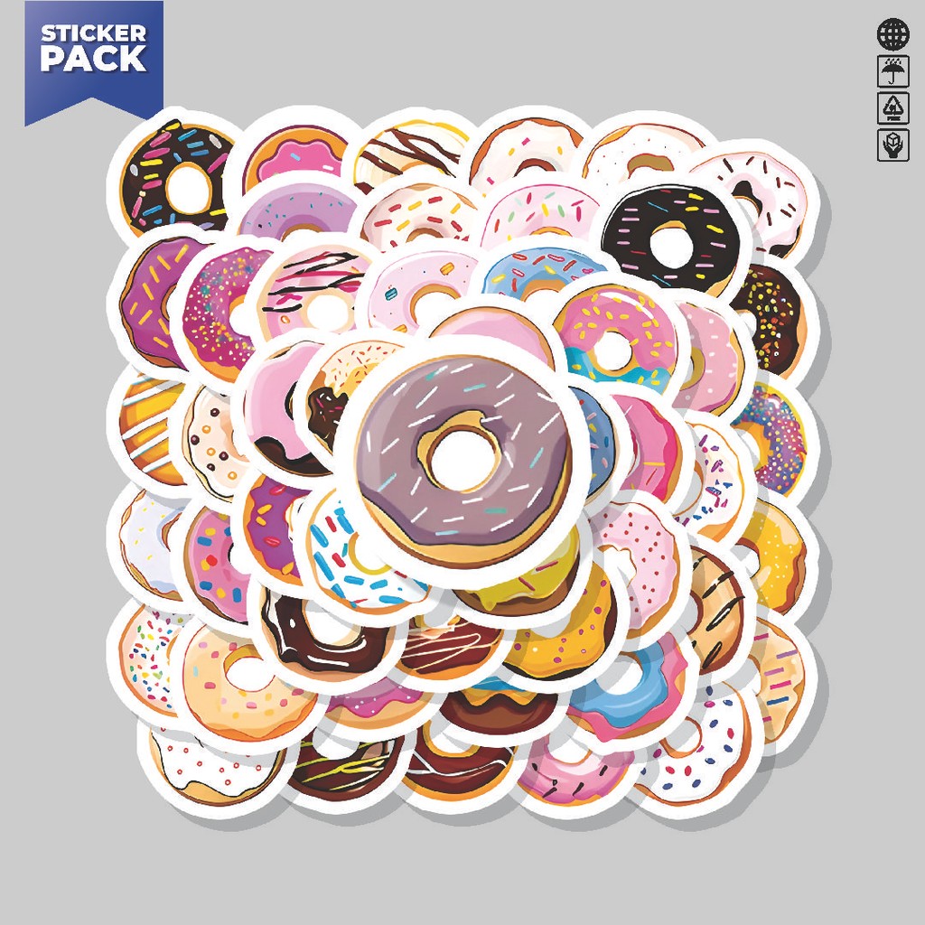 

[100PCS]Stiker Pack Stiker Delicious Doughnut [Donat Lezat] Aesthetic Vinyl Anti Air Dekorasi Sticker Laptop Buku Journal Koper Helm Casing HP Gitar Helm Skateboard