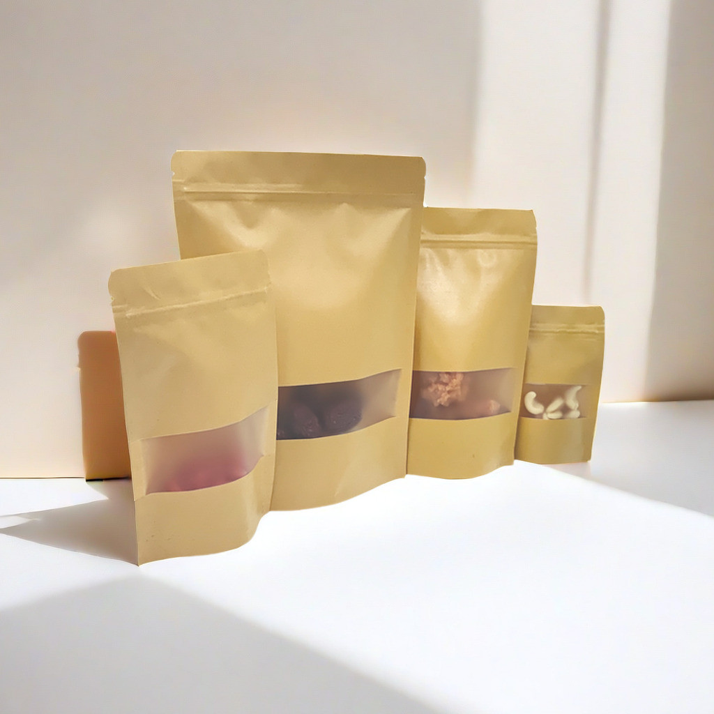 

10/50Pcs Brown Kraft Paper Bags with Window Zip Lock Closure Ideal Gift Packaging for Food Snack Storage gift bags paper bags