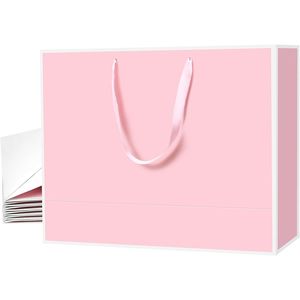 

1/3/5/10Pcs Large Pink Gift Bags with Ribbon Handle Simple Gift Packaging Bags Shopping for Business Birthday Wedding Party