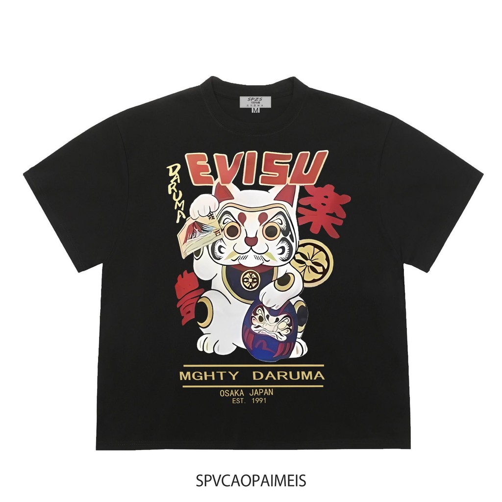 EVISU Cotton Original T-shirt Baju Cowok Kaos Oversize Atasan Pria Terbaru Kekinian Trend Casual Cou