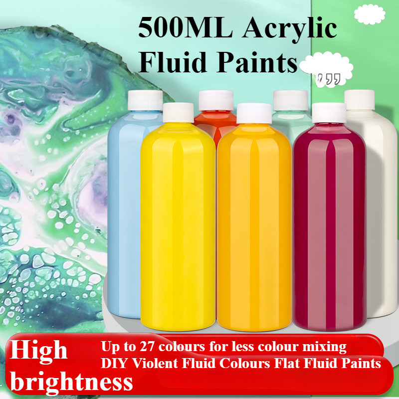 

500ML 28-Color Large Bottle Acrylic Pigment for Violent Fluid Painting Oil Painting Handmade Fluid Paint