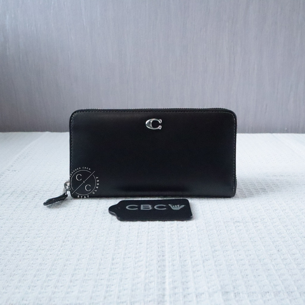 (READY ORIGINAL) Coach Essential Accordion Zip Wallet Leather Black Fullset Box