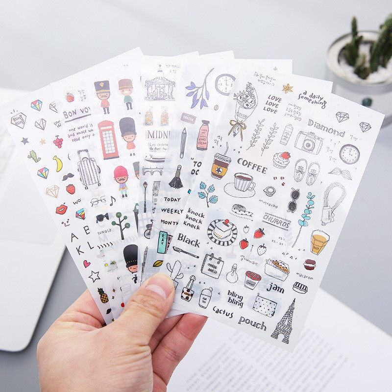 

6pcs Fresh Watercolor Style Stickers Travel Diary DIY Pocket Diary Photo Album Stickers Cute Stickers Korean Stationery