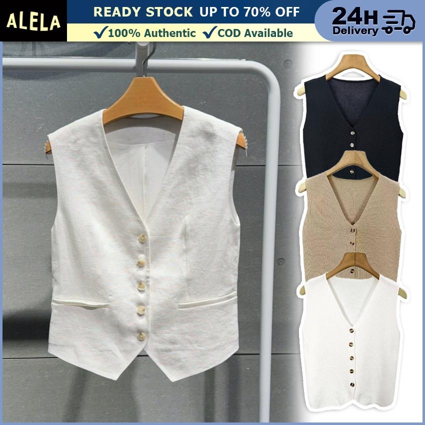 Vest Rompi Rajut Kancing Wanita Kekinian Korean Outer Tanpa Lengan Elegan Dan Mewah