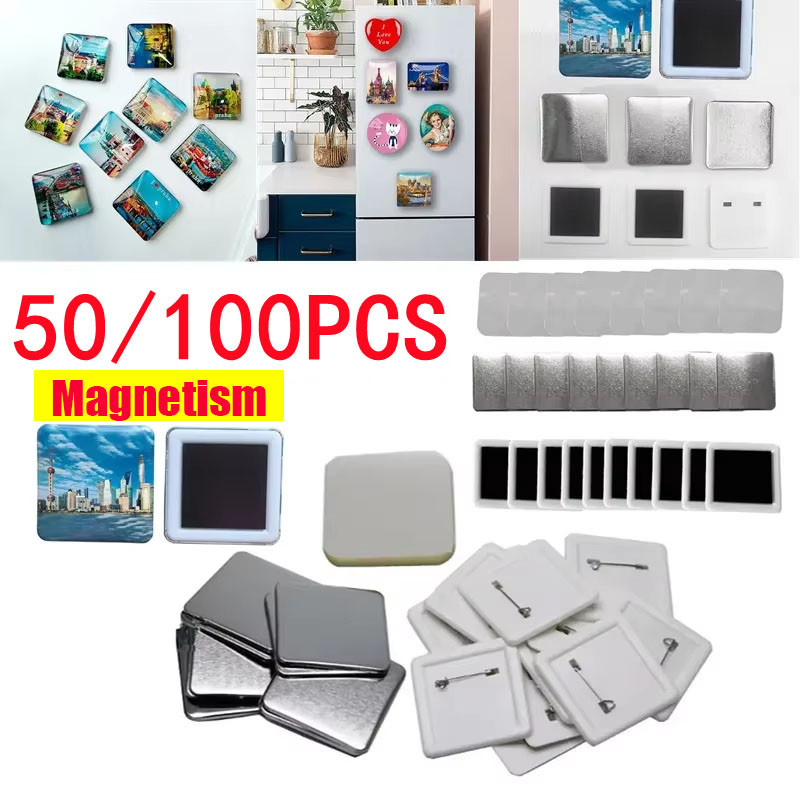 

50/100Pcs/set 50*50mm Square Pin Style Badge Parts Set for Rotating Style Badge Button Maker Machine Home Office Kitchen Wall