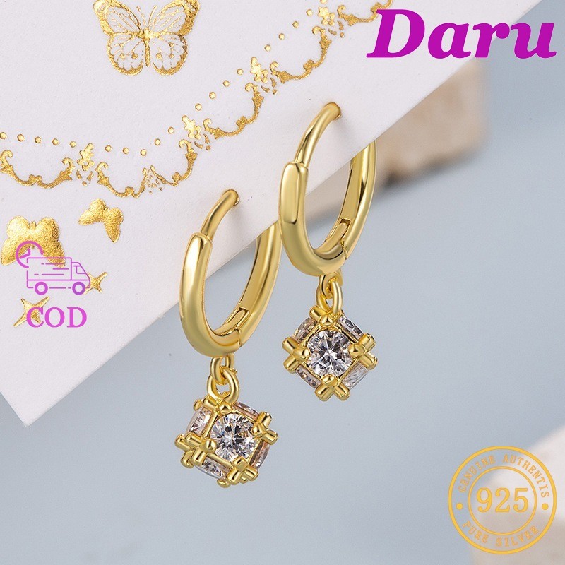 DARU Anting-anting Berlapis Emas Tiga Dimensi Dengan Bola Kecil Berlian Bulat Emas