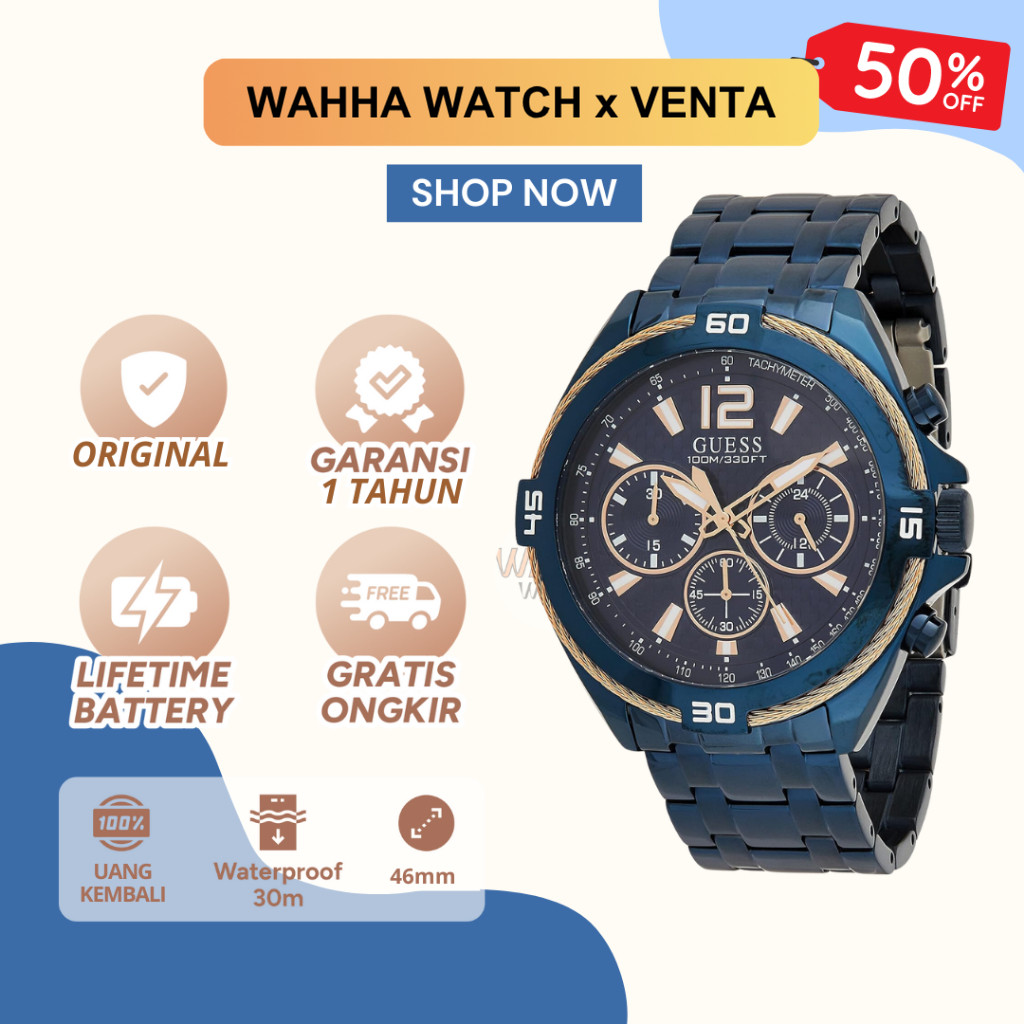 Jam Tangan Analog Pria Guess W1258G3 Mens Surge Black Stainless Steel Strap Black Dial Watch [BERGAR