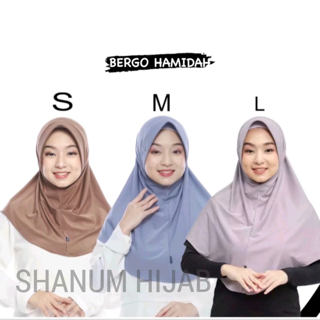 (ORI) kerudung Sporty Bergo Hamidah Instan All Size Ukuran S M L Menutup Dada pet Antem Bahan Jersey