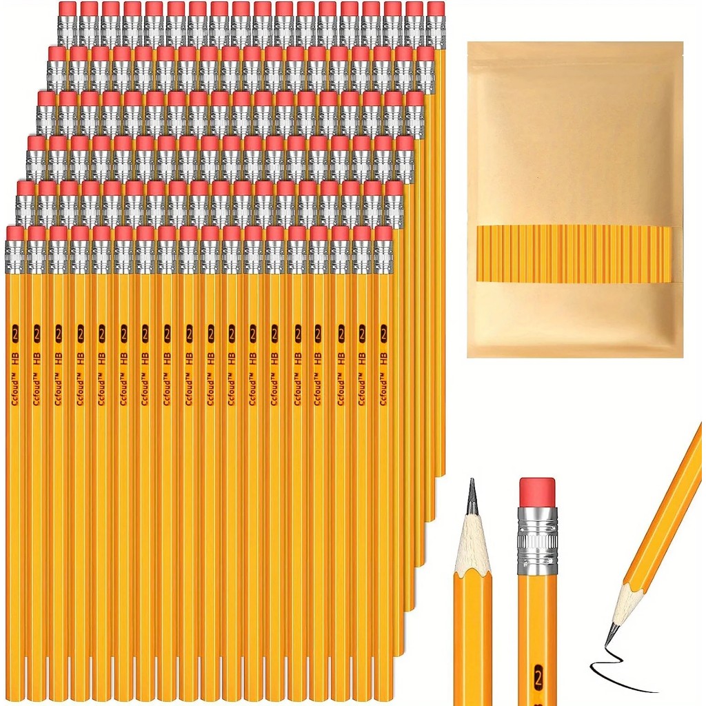 

50/100/150pcs Pencils With Eraser Top, 2 HB Pencils Drawing And Sketching, Yellow Wood-Cased Pencils For Office,School Supplies