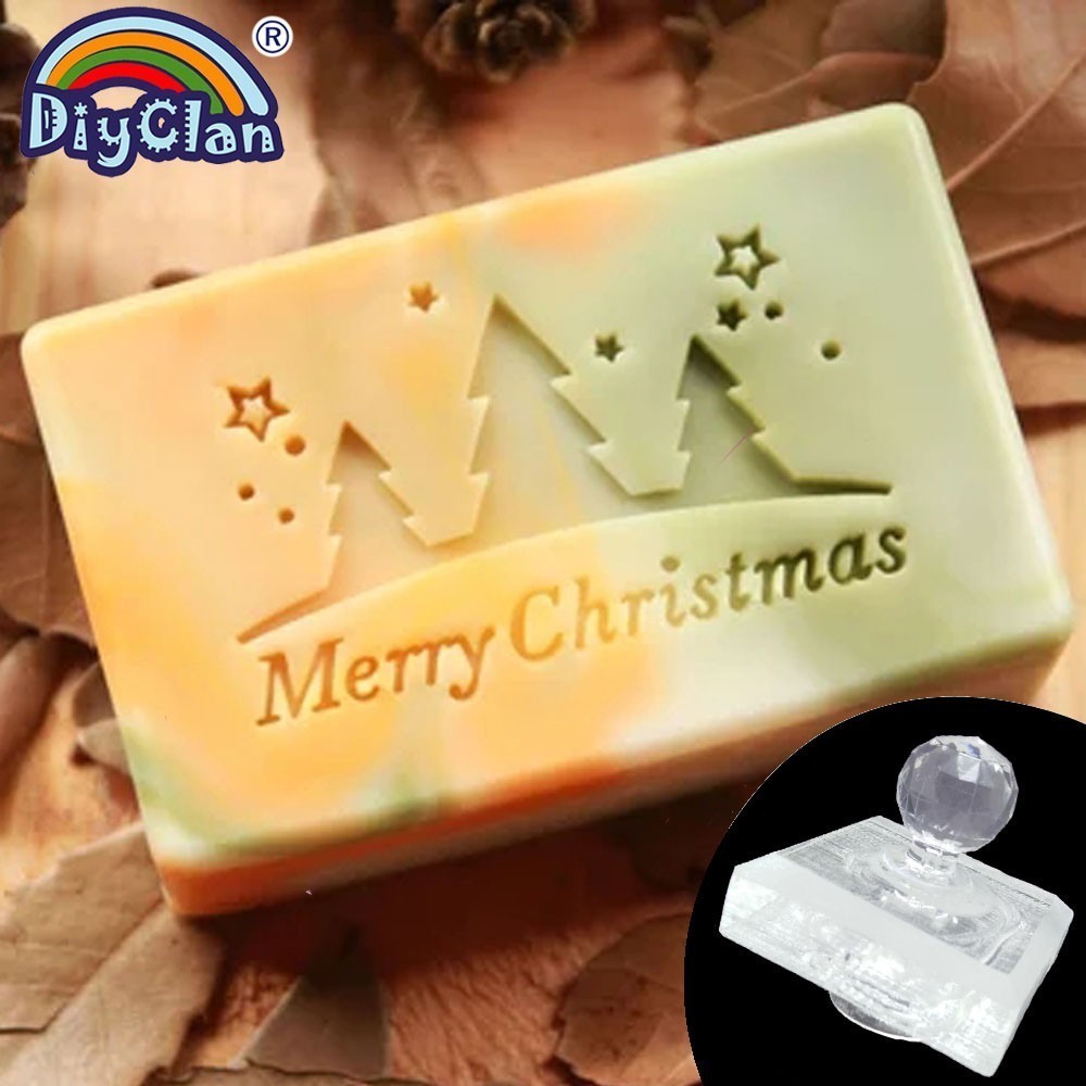 

Merry Christmas Handmade Soap Stamp Making Transparent Xmas Tree Natural Soap Chapter With Handle Acrylic Chapters Custom