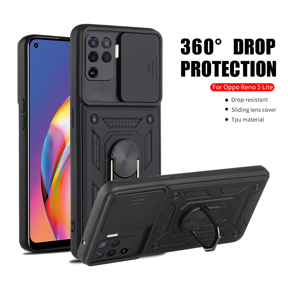 Armor Metal Case For Oppo Reno5 Lite 5 6 5G F Finger Ring Holder Stand Cover Fundas For Reno4 Reno 4