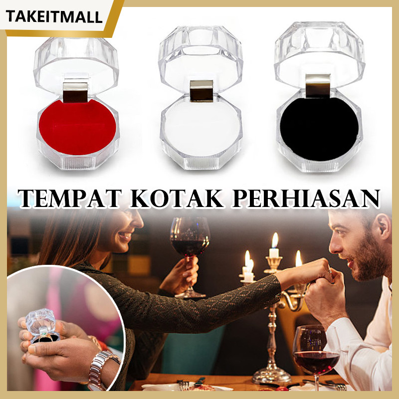 Akrilik Kotak Kristal Transparan/ Kotak Perhiasan Acrylic Wadah Emas Unik Busa Tebal