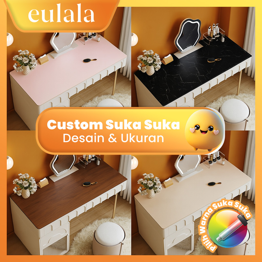 Eulala Taplak Meja Rias PVC Custom Warna Pink Marble Kayu Cream Elegan