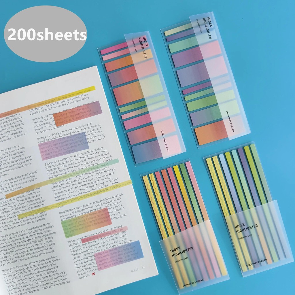 

200 Sheets Stickers Transparent Sticky Notebook Pads Notepads Clear Bookmark Read Book Stationery School Supplie