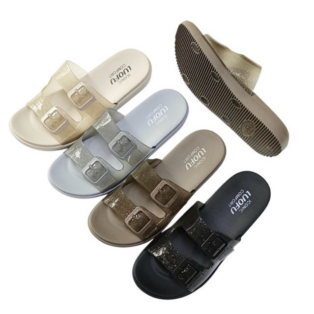 LUOFU ORIGINALS Sendal Selop Ban Dua Glitter Transparant E7188-TF6B [e02]