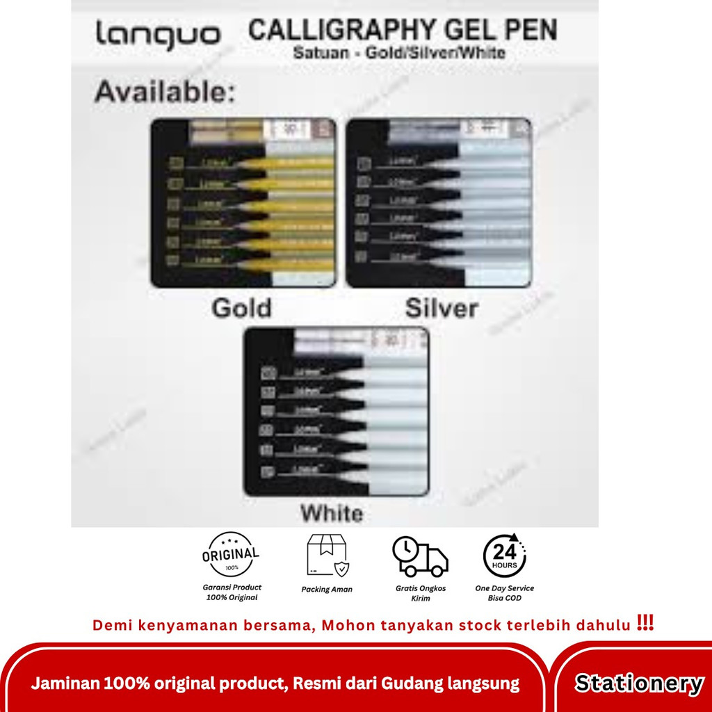 

LANGUO CALIGRAPHY GEL PEN PULPEN KALIGRAFI P600-10 SILVER // P600-12 GOLD // P600-8 WHITE PCS
