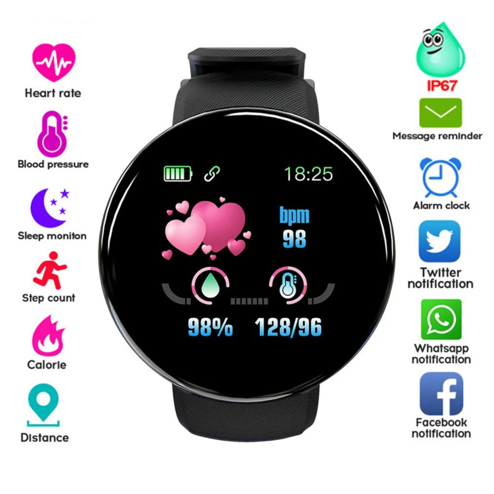 

New D18 Gift Color Screen Smart Bracelet Call Information Pedometer Waterproof Push Health Heart Rate Blood Pressure Detection