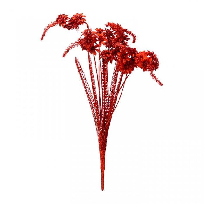 Hiasan Bunga Pohon Natal / Bunga Glitter Tinggi 70 cm / Aksess Natal Merah - Ungu