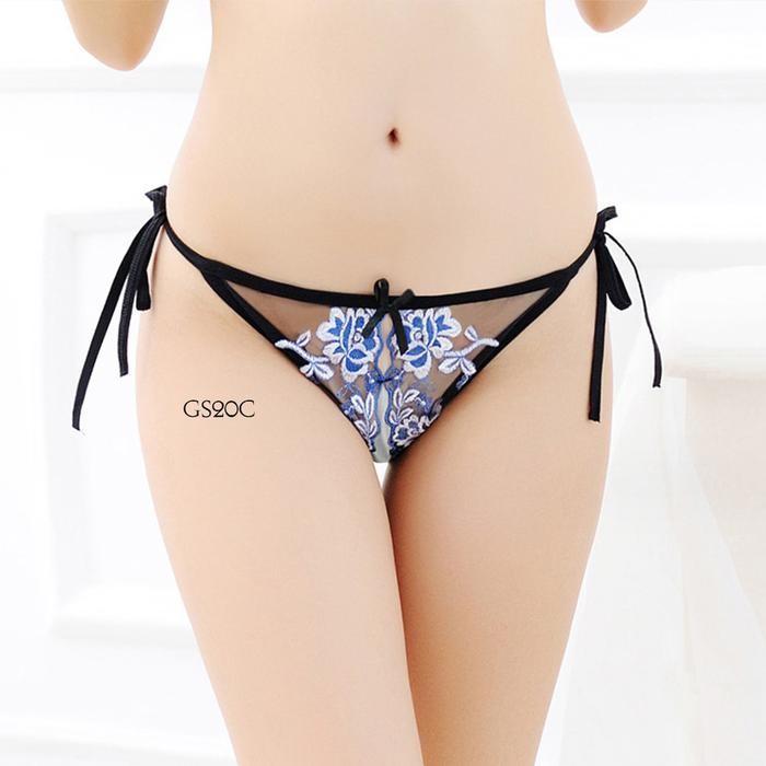 G String Celana Dalam Tali Bahan Renda Biru Premium GS20C