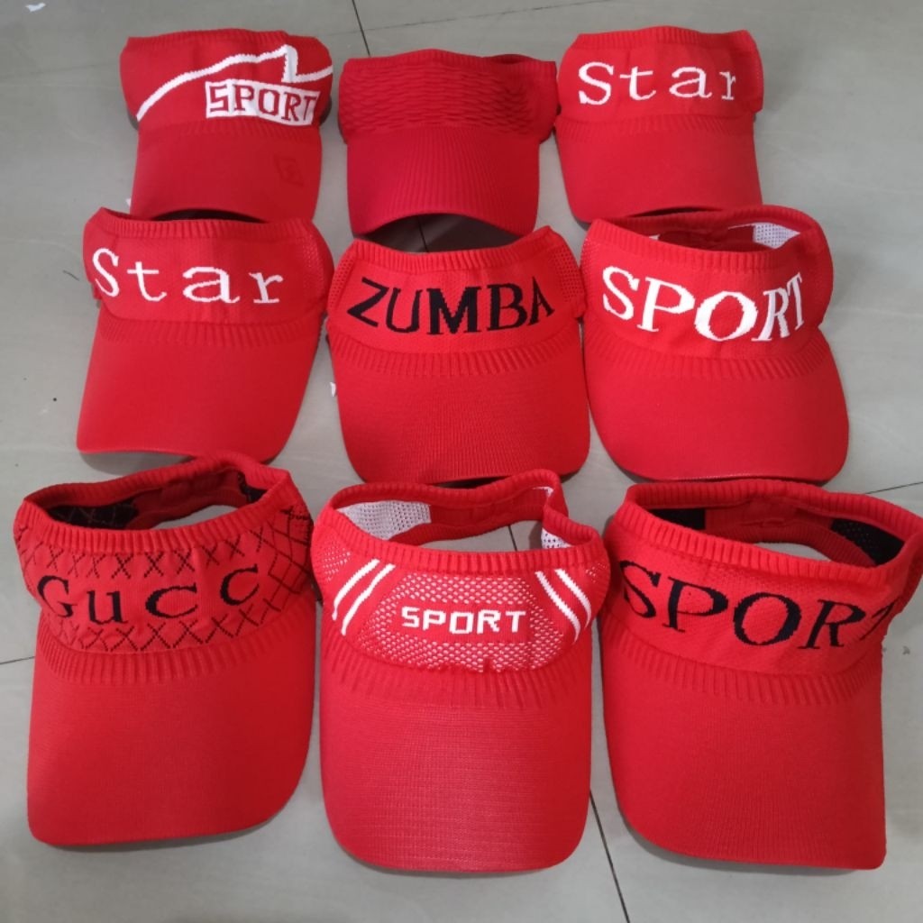 Topi Senam Zumba Wanita Dewasa khusus warna merah Sport Rajut Katun import Bersepeda Pantai Sunshade
