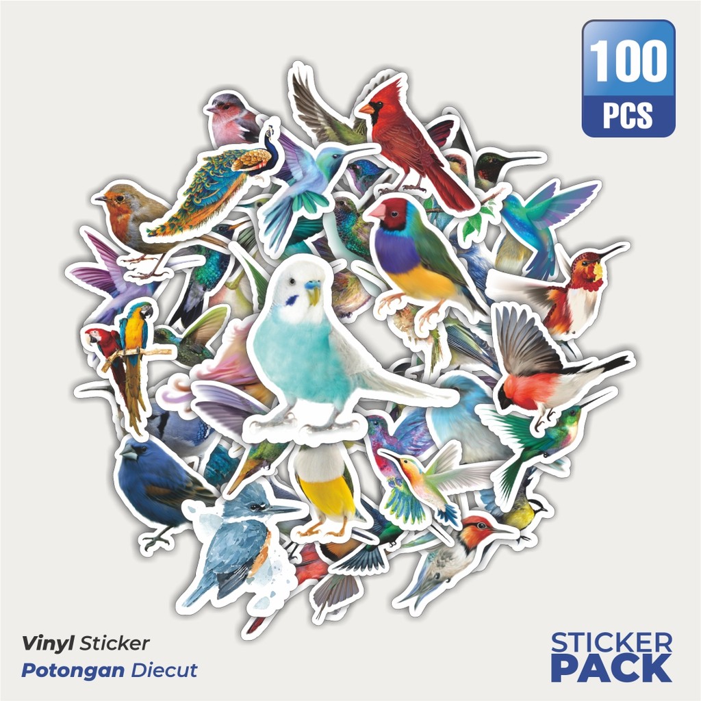 

100 PCS STIKER Colorful Birds Series [Seri Burung Berwarna-warni] Waterproof Aesthetic- Untuk Laptop, Motor, dan Helm - Paper Stationery Pack