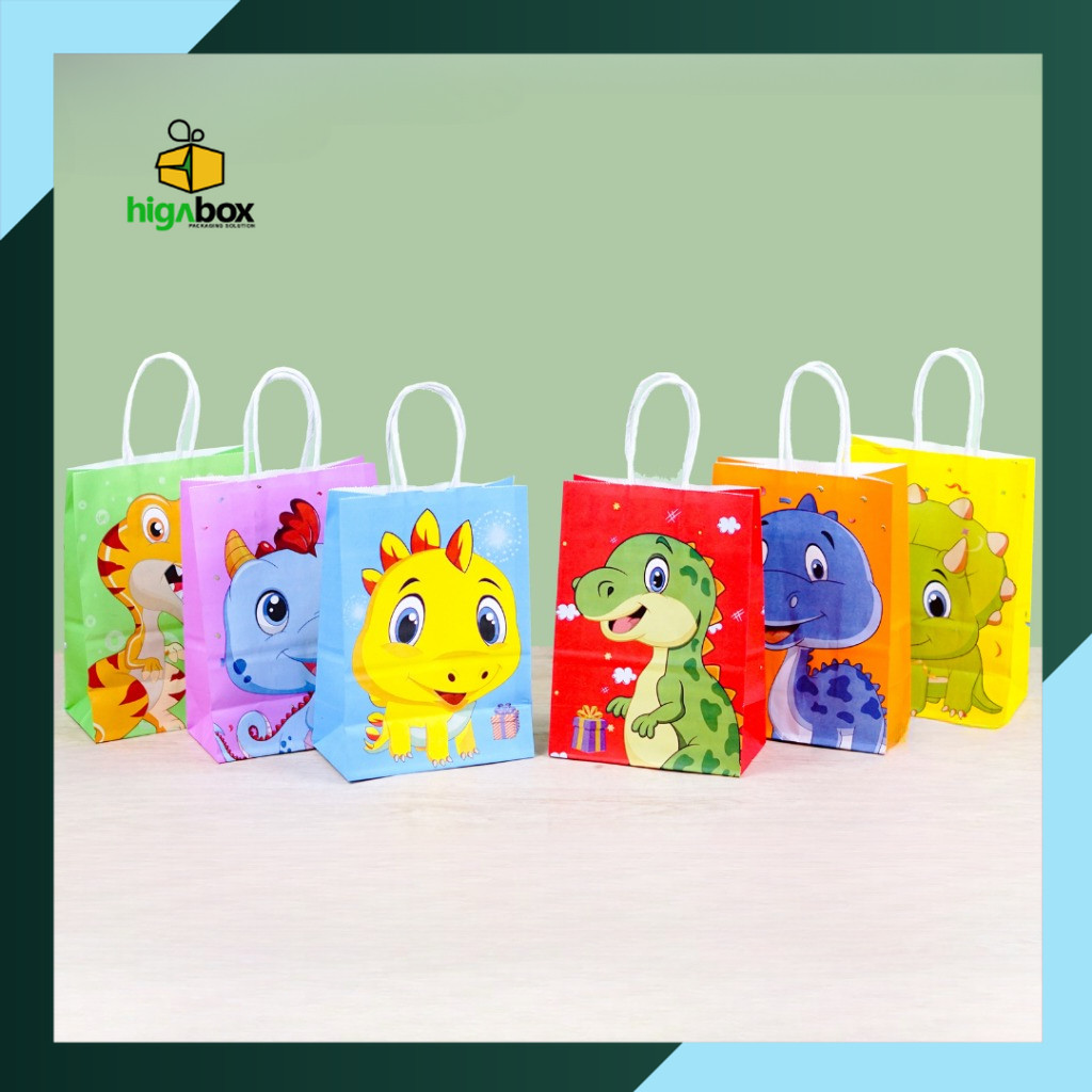 

Paper Bag Dino / Goodie Bag Dino / Tas Ulang tahun anak / Tas Kraft Hampers Dino I AK02J7 - AK03J7