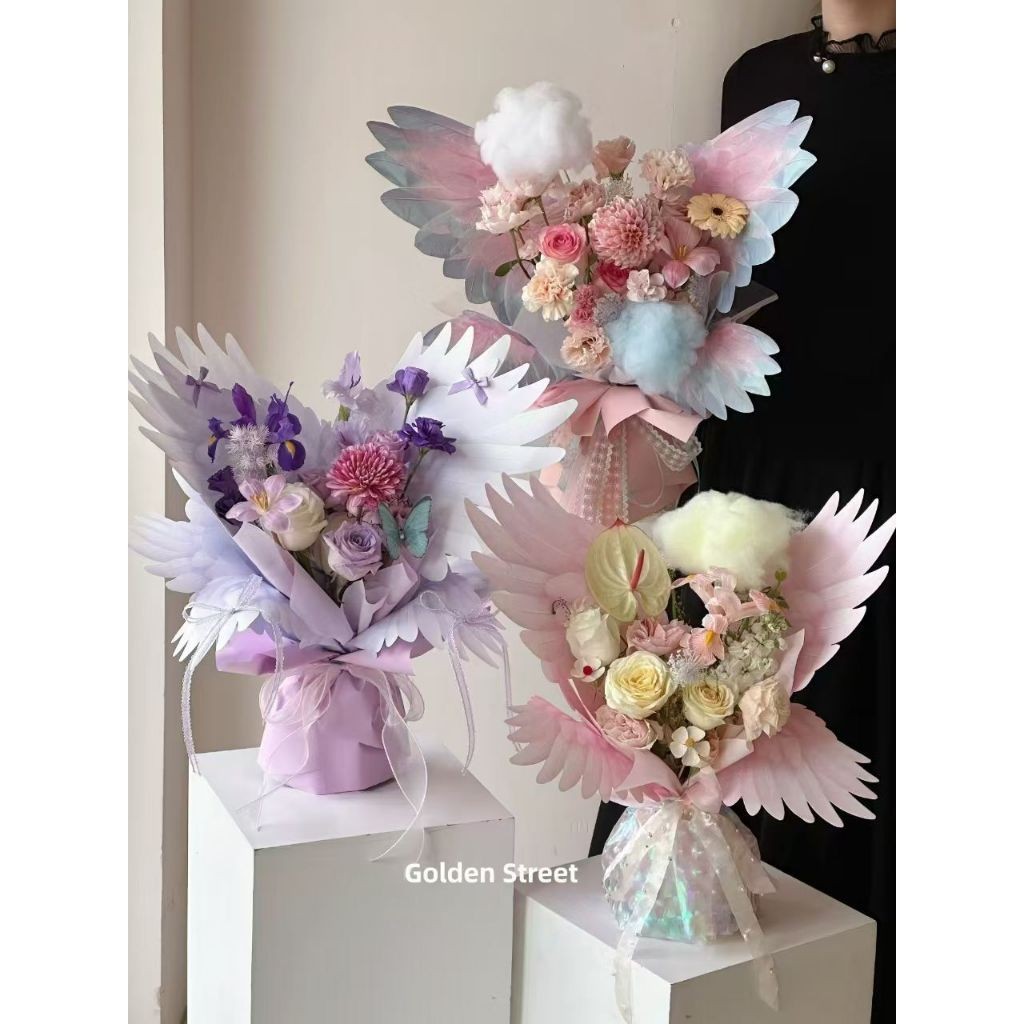 

[10set/1pack]Kertas Bunga Buket Motif Sayap Cellophane / Flying Wings Wrapping Paper Kupu-kupu