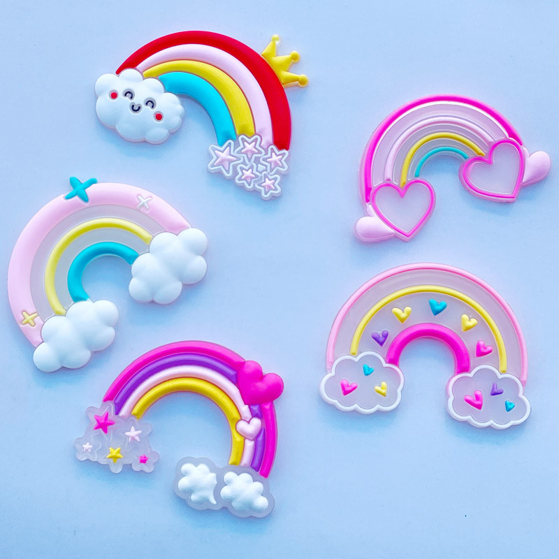 

10 Pcs New In 2022 Cute Rainbow Series Kawaii Flat Back Soft Rubber DIY Scrapbook Hair Accessories Home Decor Accessories C61