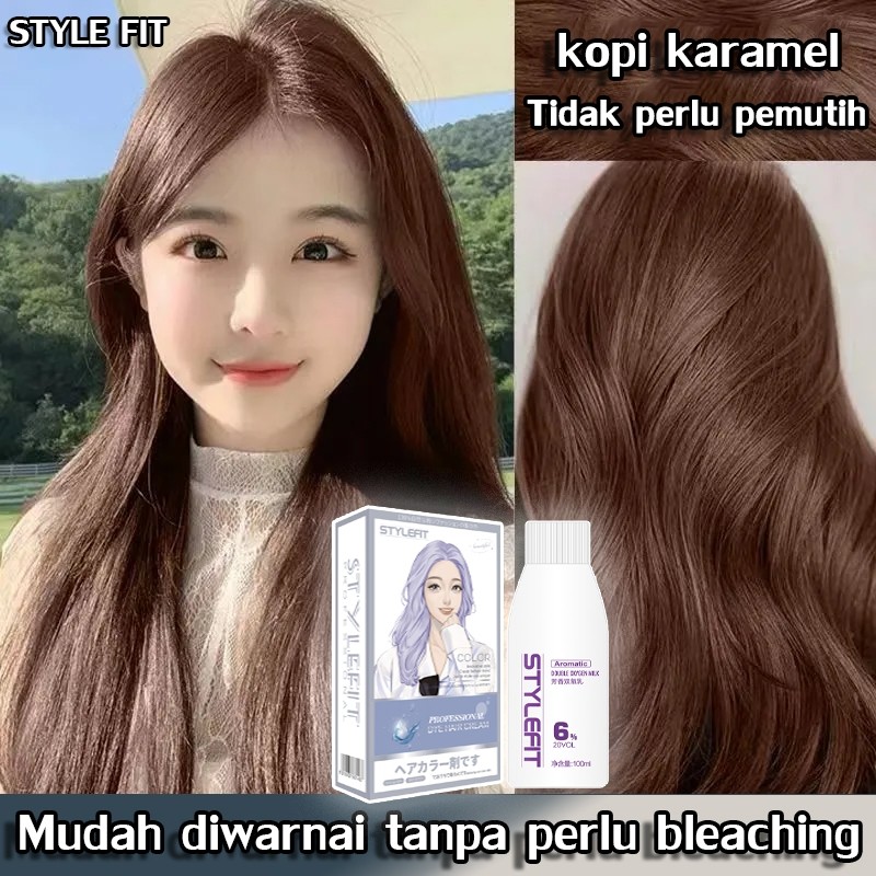 【Beli 100ml gratis 100ml】STYLE FIT cat rambut coklat caramel  cat rambut bagus tanpa bleac（cat rambu