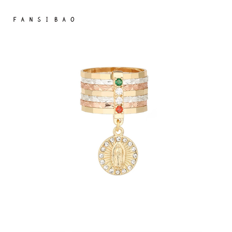 FanSibao Fashion Christian Tricolor Jewelry Virgin Mary Gold Plated Religious Ladies Ring