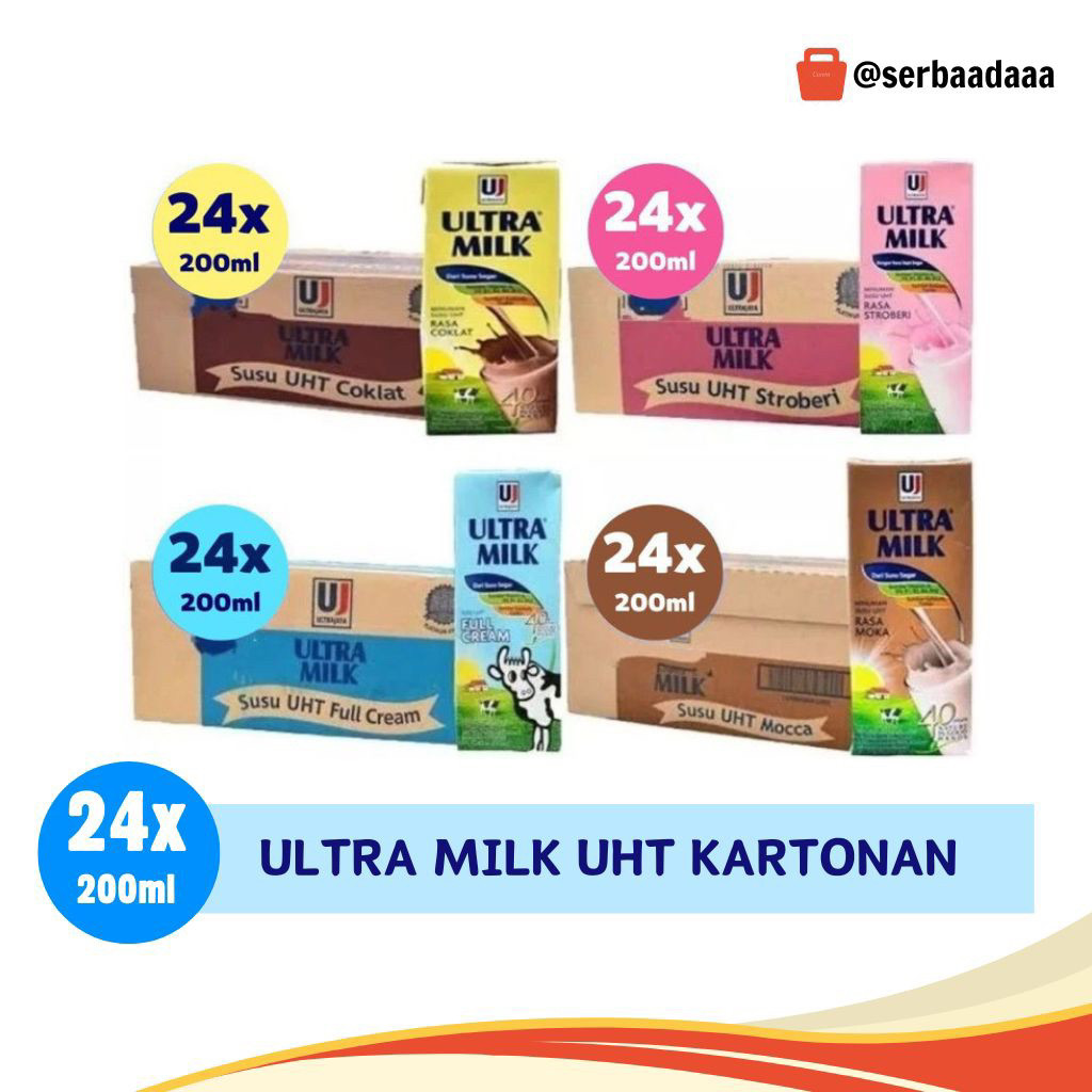 

Susu Ultra Milk 200 ml 1 Karton Isi 24 Pcs Rasa Colelat | Strawbarry | Fullcream