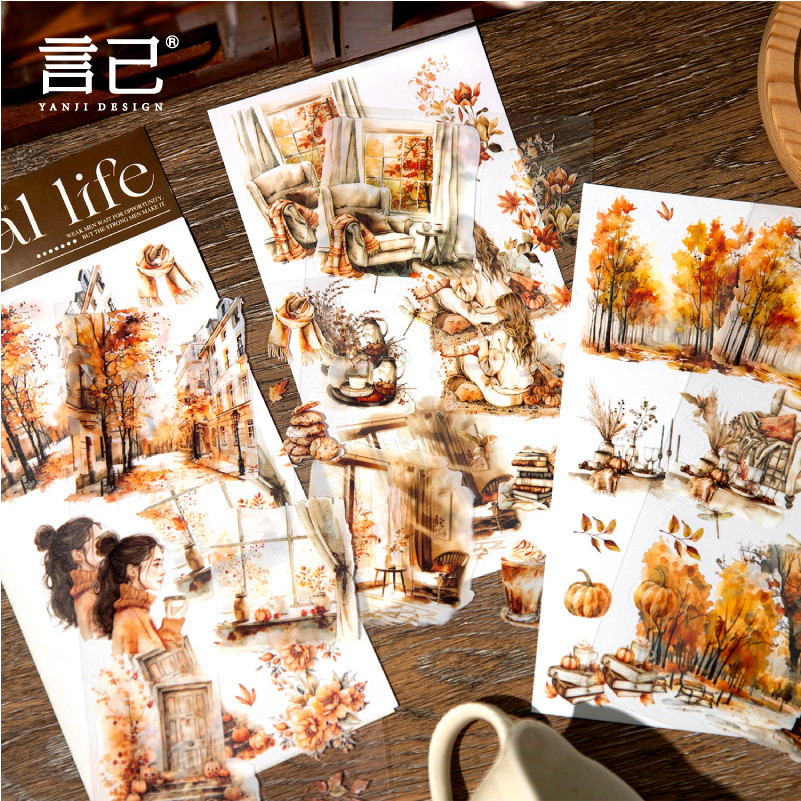 

Mr. Paper, 6pcs/bag, Autumn Island Themed Stickers, Decorative Scrapbook, Diary, Hand Account, Base Decoration, DIY Stickers