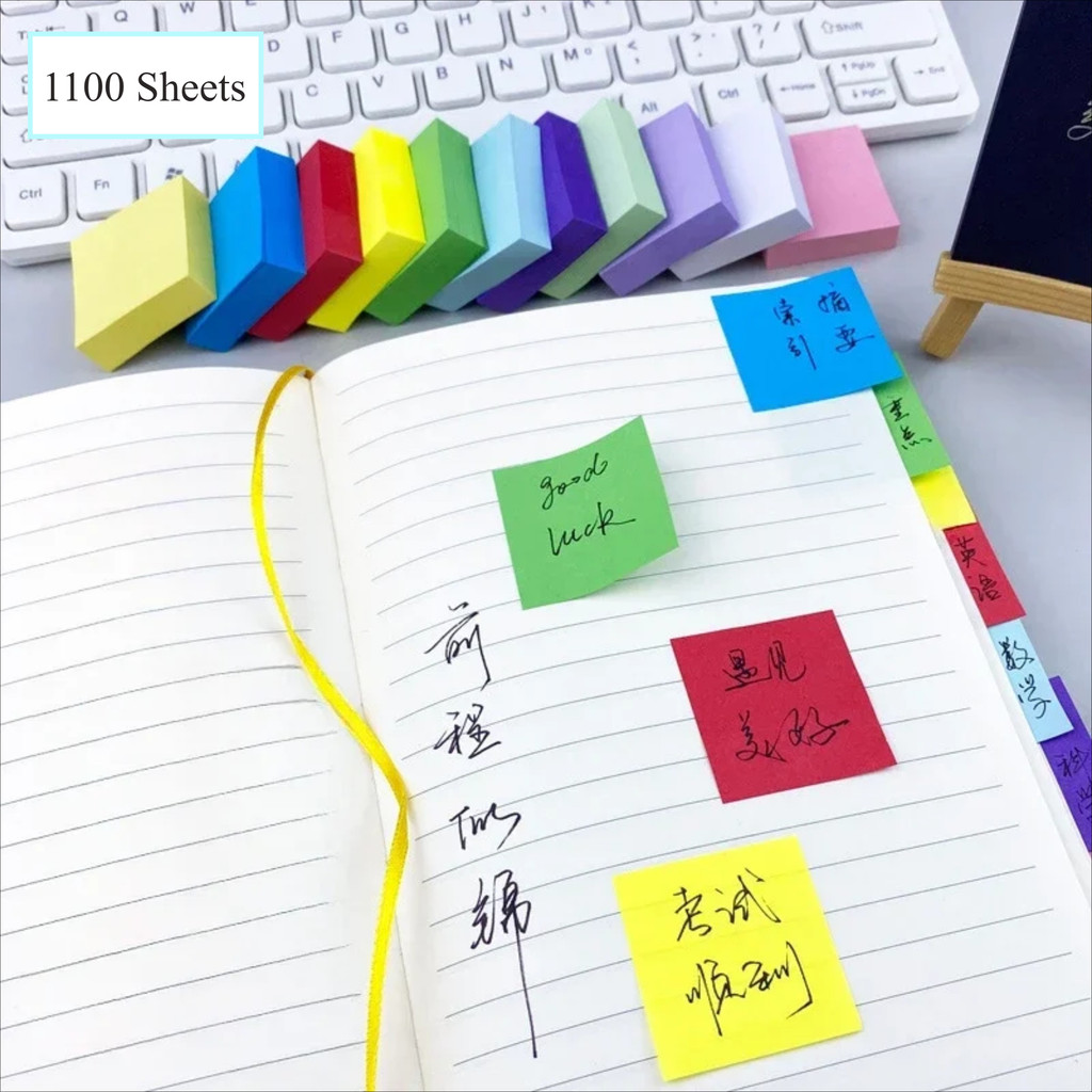 

New 1100 Sheets Colored Sticky Notes Scrapes Stickers Paper Colorful Notepad Writing Pads School Stationery Office Supplies