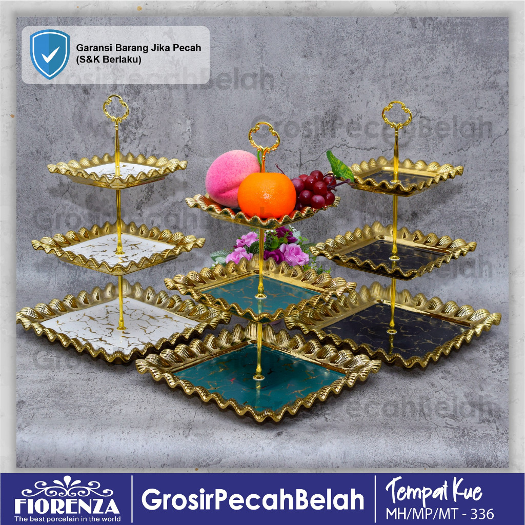 Tempat Kue Keramik Rak Susun Tingkat 3 Motif Marble Fiorenza 336