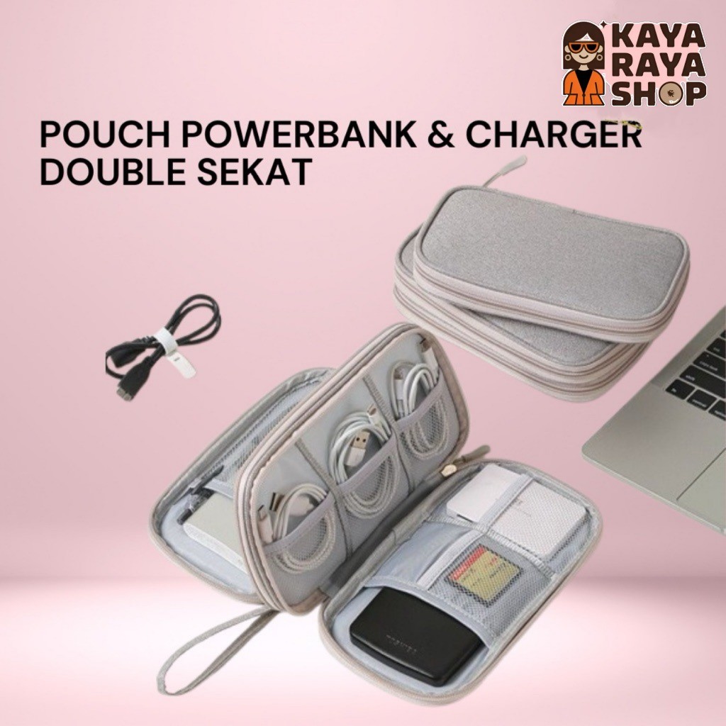 POUCH TAS HANDPHONE CHARGER DOUBLE SEKAT / TAS POUCH POWER BANK DOUBLE SEKAT /TRAVEL ORGANIZER/Pouch