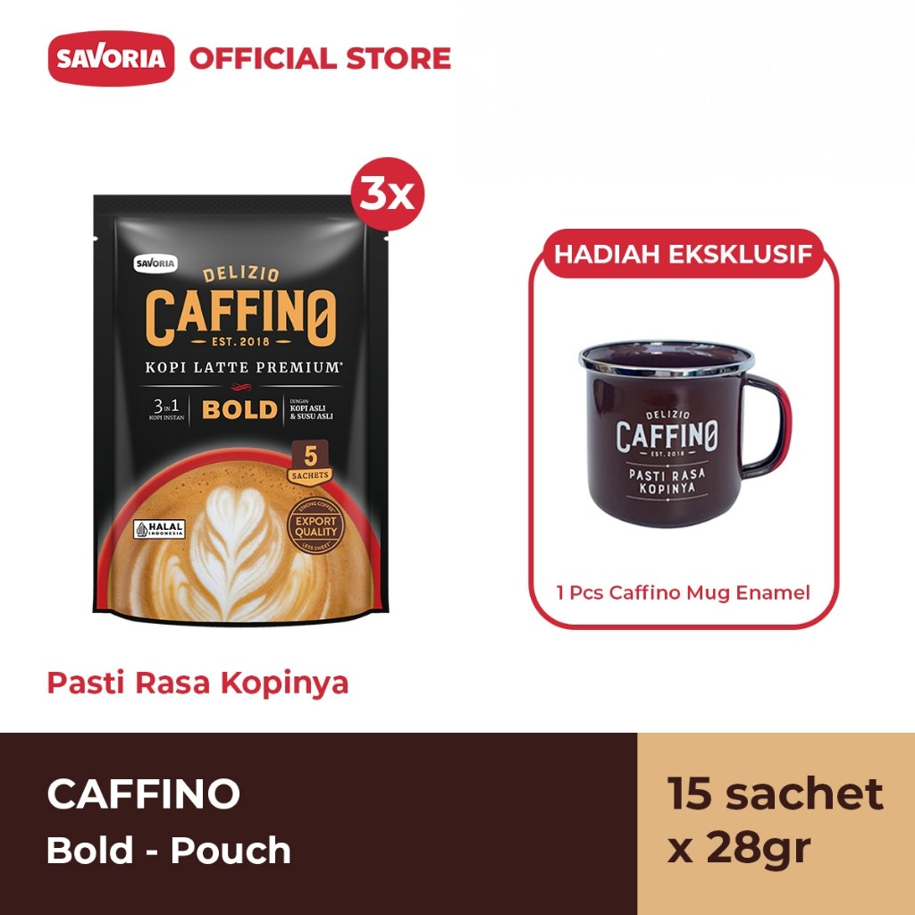 

Caffino Bold Pouch - 15 Sachet x 28g Gratis Mug Enamel