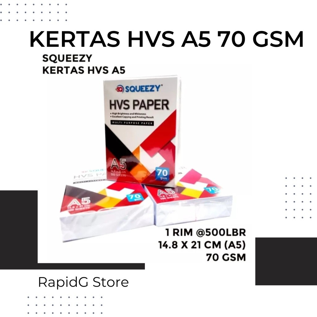 

Kertas HVS A5 70 Gram Putih | Ukuran 210 x 148 mm untuk Print, Fotocopy, Label & Resi