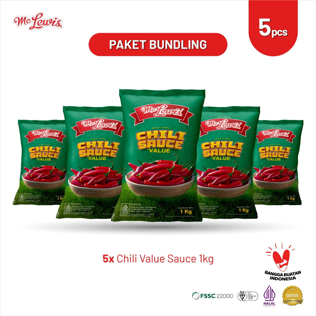 

[Paket Bundle] Mc Lewis Chili Sauce Value 1Kg x 5 Pcs