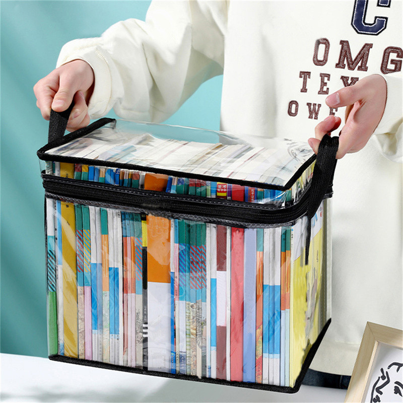 1pc multifunctional transparent book storage bag, book organizing box, foldable storage bag, dustpro
