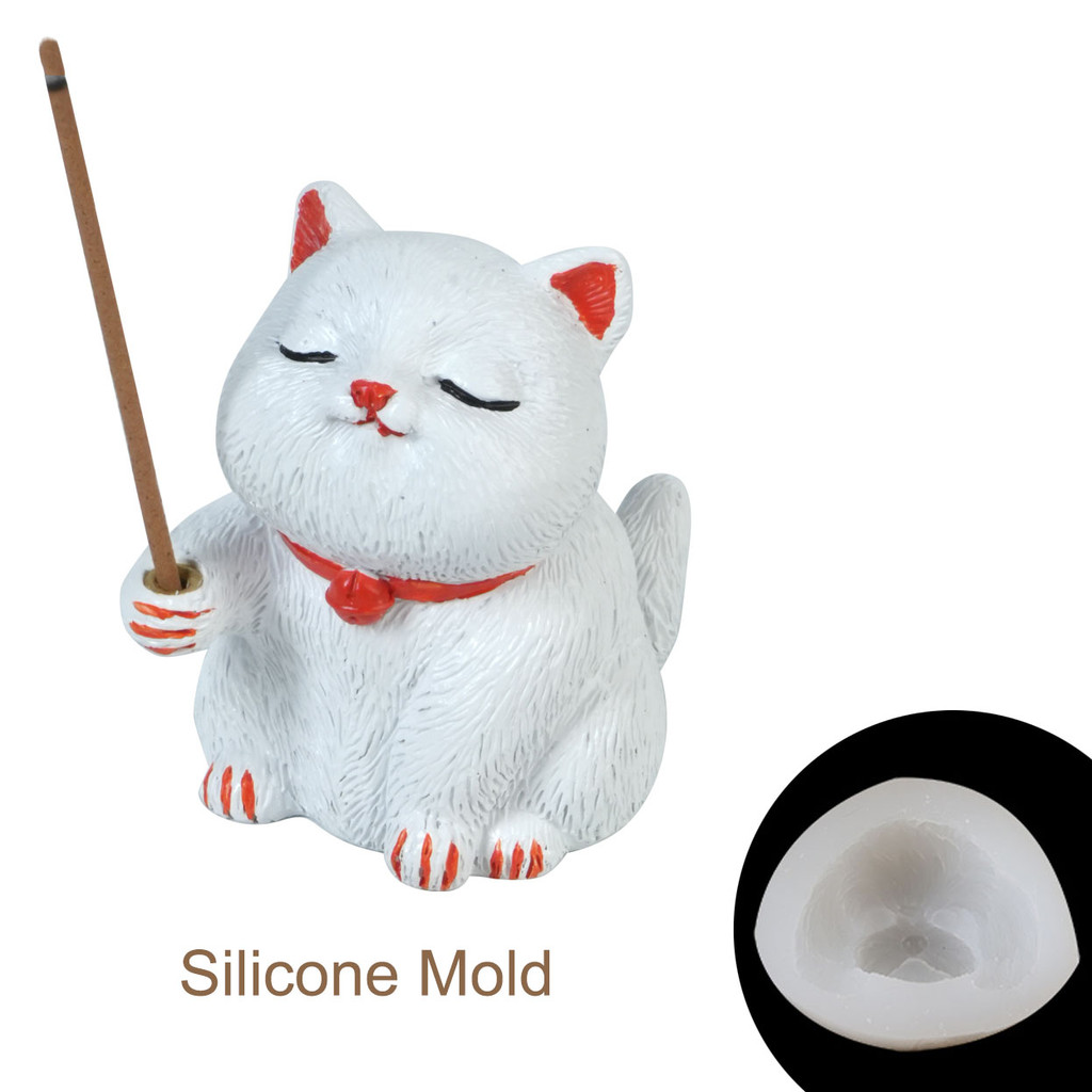

DIY Fortune Cat Silicone Mold for Incense Holder, Zen Desk Plaster Decor Asian Style Blessing Gift Craft Casting Kit