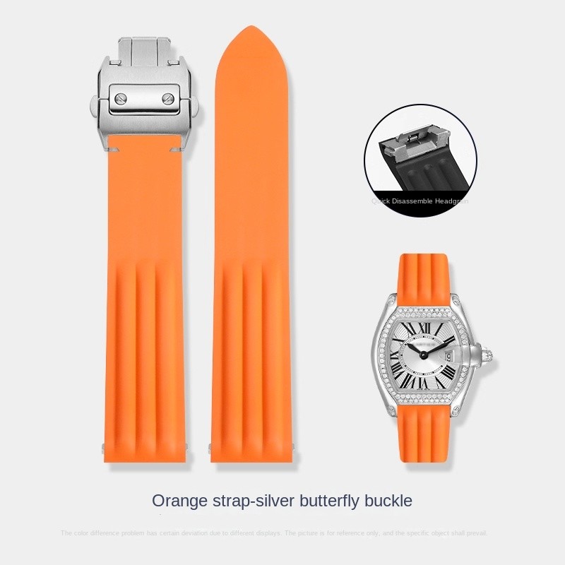 Perfect Fit For Cartier Roadster Series FKM Watch Strap W6206018 Quick-Release Fluororubber Watch Ba