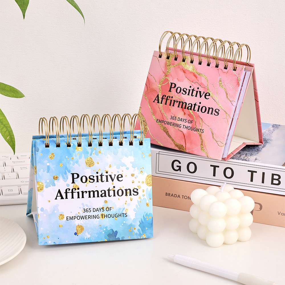 

1 pc 365 Days Positive Affirmations Desk Calendar Standing Flip Coil Desktop Calendar With Inspirational Quotes Color Inner Page