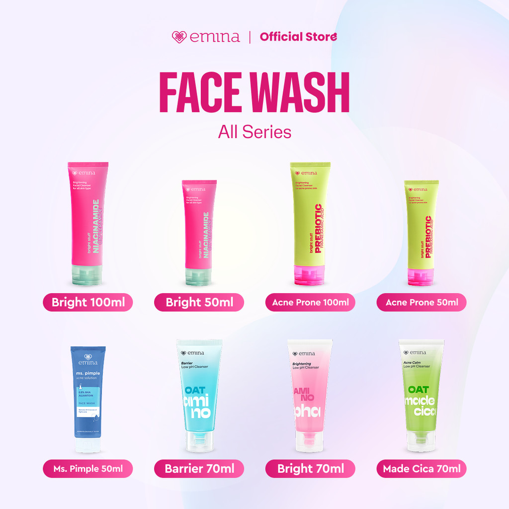 Emina Face Wash All Series - Niacinamide Oxy Ceramide Brightening Face Wash, Emina Prebiotic Tranexa