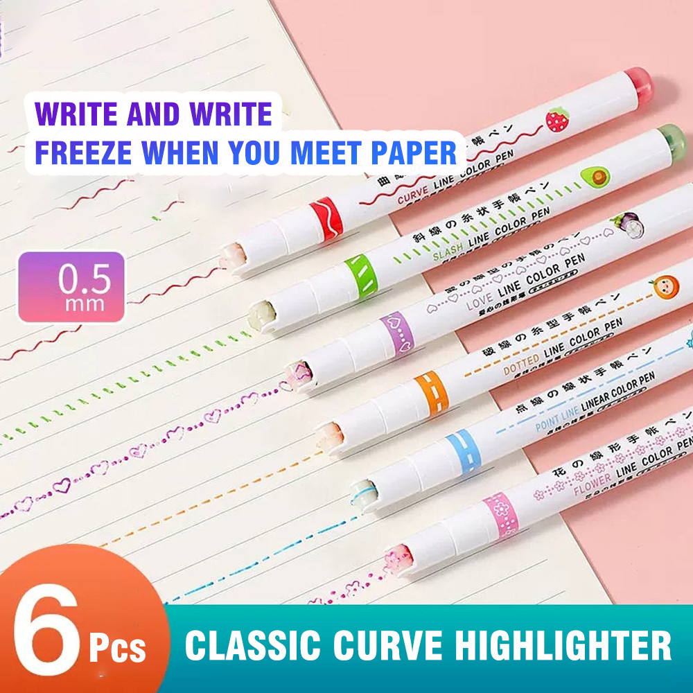 

6Pcs/Set Highlighter Flower Shape Outline Pens Marker Curve Roller Tip Pen Cute Stationery Graffiti School Acsesories Drawing