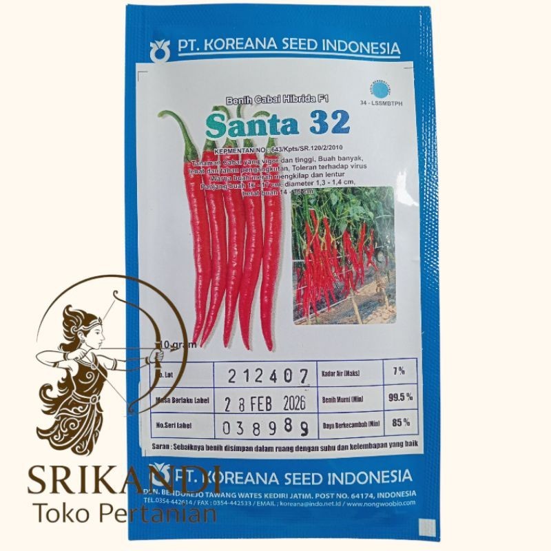 Benih Cabe Besar Santa 32 F1 10gr Original Cabai Hijau