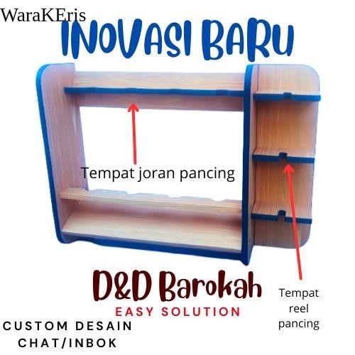 Rak Pancing Isi 4 Slot dan Penyimpanan Reel Pancing 3 Slot joran Kayu pancingkuat - Serat Kayu Tua W