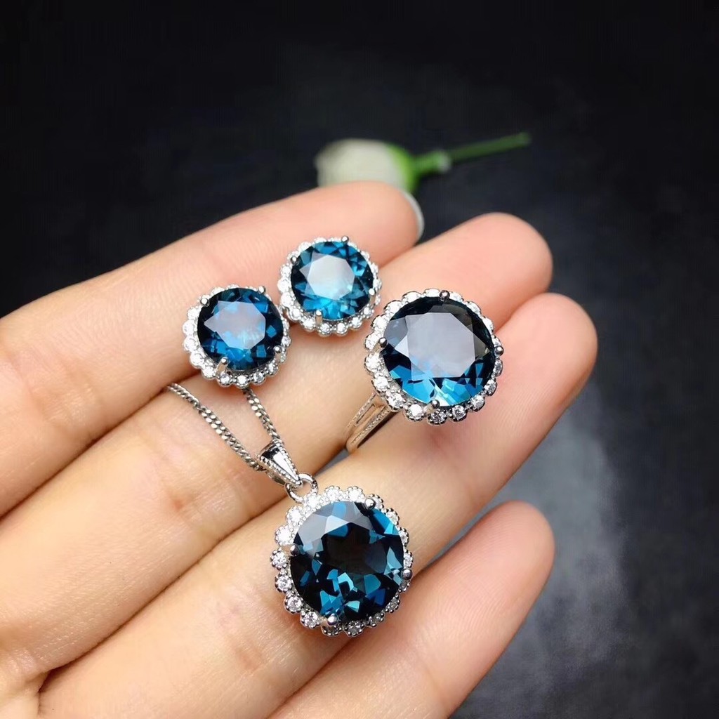 Kalung New imitation Sri Lanka aquamarine set 4 karat pt950 cincin anting pejantan liontin kalung